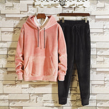 Load image into Gallery viewer, Gold Velvet Tracksuit Men's Sets Long Sleeve Hooded Top and Pants Male Sporting Suit Sweatshirt +Sweatpants Mens Clothing