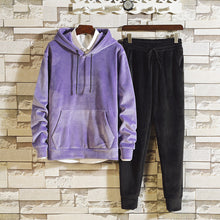 Load image into Gallery viewer, Gold Velvet Tracksuit Men's Sets Long Sleeve Hooded Top and Pants Male Sporting Suit Sweatshirt +Sweatpants Mens Clothing