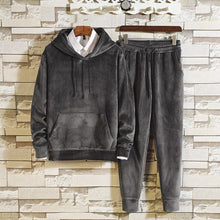 Load image into Gallery viewer, Gold Velvet Tracksuit Men's Sets Long Sleeve Hooded Top and Pants Male Sporting Suit Sweatshirt +Sweatpants Mens Clothing